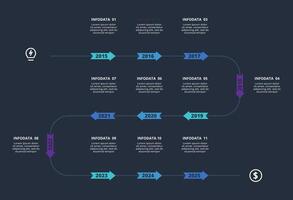 Creative dark infographic with 11 elements template for web on a black background, business, presentation. vector