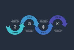 Creative dark infographic with 4 elements template for web on a black background, business, presentation. vector