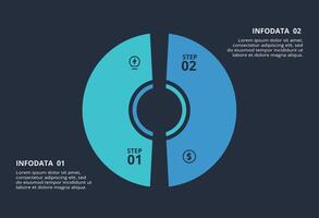 Circle dark infographic with 2 elements template for web on a black background, business, presentation. vector