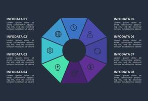 Circle dark infographic with 8 elements template for web on a black background, business, presentation. vector