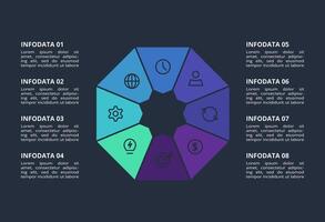 Circle dark infographic with 8 elements template for web on a black background, business, presentation. vector