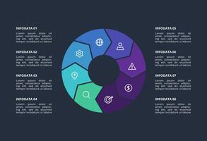Circle dark infographic with 8 elements template for web on a black background, business, presentation. vector