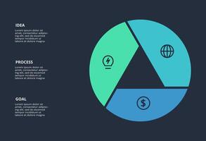 Circle dark infographic with 3 elements template for web on a black background, business, presentation. vector