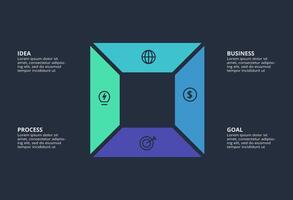 Circle dark infographic with 4 elements template for web on a black background, business, presentation. vector