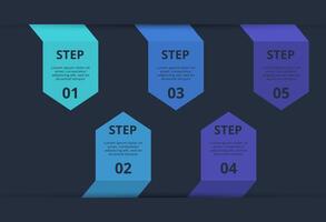 Creative dark infographic with 5 elements template for web on a black background, business, presentation. vector