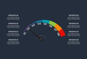 Creative dark infographic with 8 elements template for web on a black background, business, presentation. vector