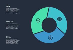 Circle dark infographic with 3 elements template for web on a black background, business, presentation. vector