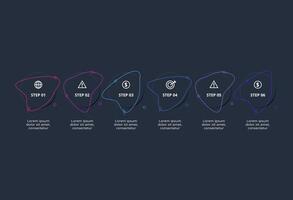 Creative dark infographic with 6 elements template for web on a black background, business, presentation. vector