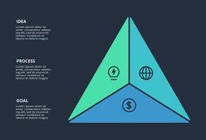 Circle dark infographic with 3 elements template for web on a black background, business, presentation. vector