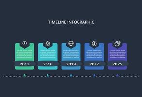 Creative dark infographic with 5 elements template for web on a black background, business, presentation. vector