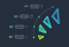 3d concept for infographic with 4 steps, options, parts or processes. Template for web on a black background. vector