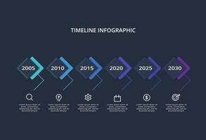 Creative dark infographic with 6 elements template for web on a black background, business, presentation. vector