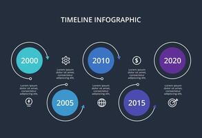 Creative dark infographic with 5 elements template for web on a black background, business, presentation. vector