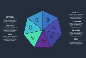 Circle dark infographic with 7 elements template for web on a black background, business, presentation. vector