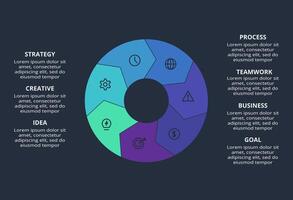Circle dark infographic with 7 elements template for web on a black background, business, presentation. vector