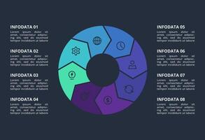 Circle dark infographic with 8 elements template for web on a black background, business, presentation. vector
