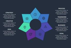 Circle dark infographic with 7 elements template for web on a black background, business, presentation. vector