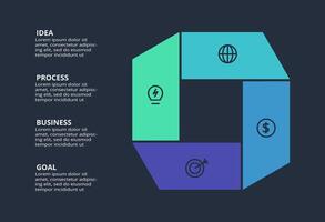 Circle dark infographic with 4 elements template for web on a black background, business, presentation. vector