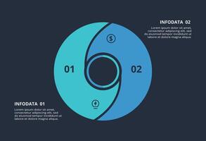 Circle dark infographic with 2 elements template for web on a black background, business, presentation. vector