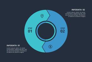 Circle dark infographic with 2 elements template for web on a black background, business, presentation. vector