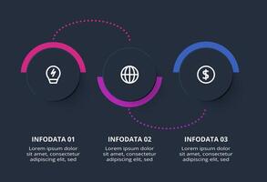Creative dark infographic with 3 elements template for web on a black background, business, presentation. vector
