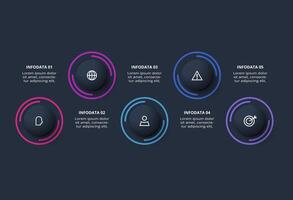 Creative dark infographic with 5 elements template for web on a black background, business, presentation. vector