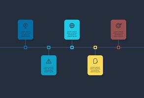 Creative dark infographic with 5 elements template for web on a black background, business, presentation. vector