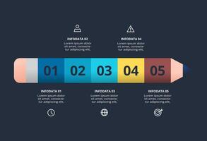Creative dark infographic with 5 elements template for web on a black background, business, presentation. vector