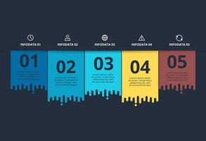 Creative dark infographic with 5 elements template for web on a black background, business, presentation. vector