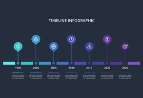Creative dark infographic with 7 elements template for web on a black background, business, presentation. vector