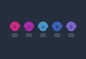 Creative dark infographic with 5 elements template for web on a black background, business, presentation. vector