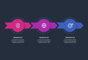 Creative dark infographic with 3 elements template for web on a black background, business, presentation. vector