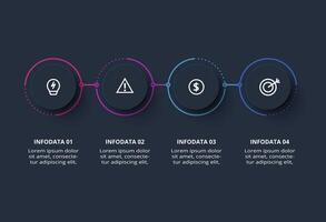 Creative dark infographic with 4 elements template for web on a black background, business, presentation. vector
