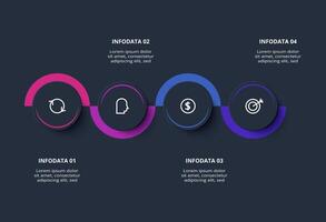Creative dark infographic with 4 elements template for web on a black background, business, presentation. vector