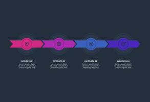 Creative dark infographic with 4 elements template for web on a black background, business, presentation. vector