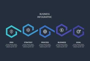 Creative dark infographic with 5 elements template for web on a black background, business, presentation. vector
