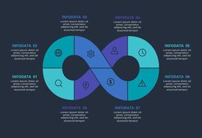 Creative dark infographic with 8 elements template for web on a black background, business, presentation. vector