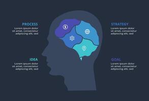 Creative dark infographic with 4 elements template for web on a black background, business, presentation. vector