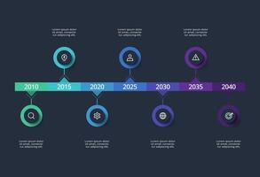 Creative dark infographic with 7 elements template for web on a black background, business, presentation. vector
