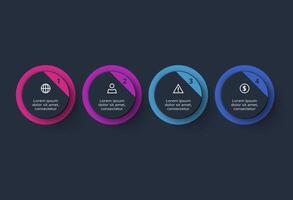 Creative dark infographic with 4 elements template for web on a black background, business, presentation. vector