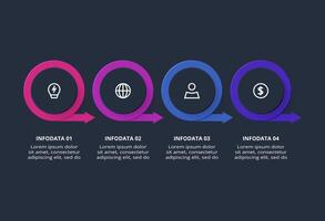 Creative dark infographic with 4 elements template for web on a black background, business, presentation. vector