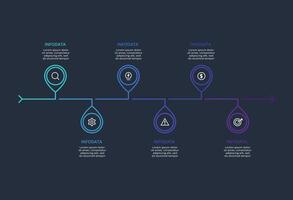 Creative dark infographic with 6 elements template for web on a black background, business, presentation. vector