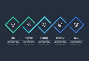 Creative dark infographic with 5 elements template for web on a black background, business, presentation. vector