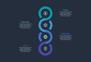 Creative dark infographic with 4 elements template for web on a black background, business, presentation. vector