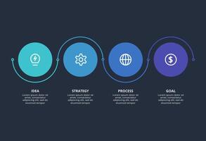 Creative dark infographic with 4 elements template for web on a black background, business, presentation. vector