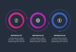 Creative dark infographic with 3 elements template for web on a black background, business, presentation. vector