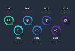 Creative dark infographic with 7 elements template for web on a black background, business, presentation. vector