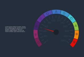 Creative dark infographic with 11 elements template for web on a black background, business, presentation. vector