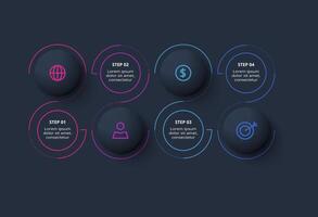 Creative dark infographic with 4 elements template for web on a black background, business, presentation. vector