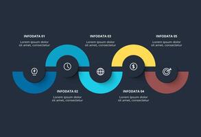 Creative dark infographic with 5 elements template for web on a black background, business, presentation. vector